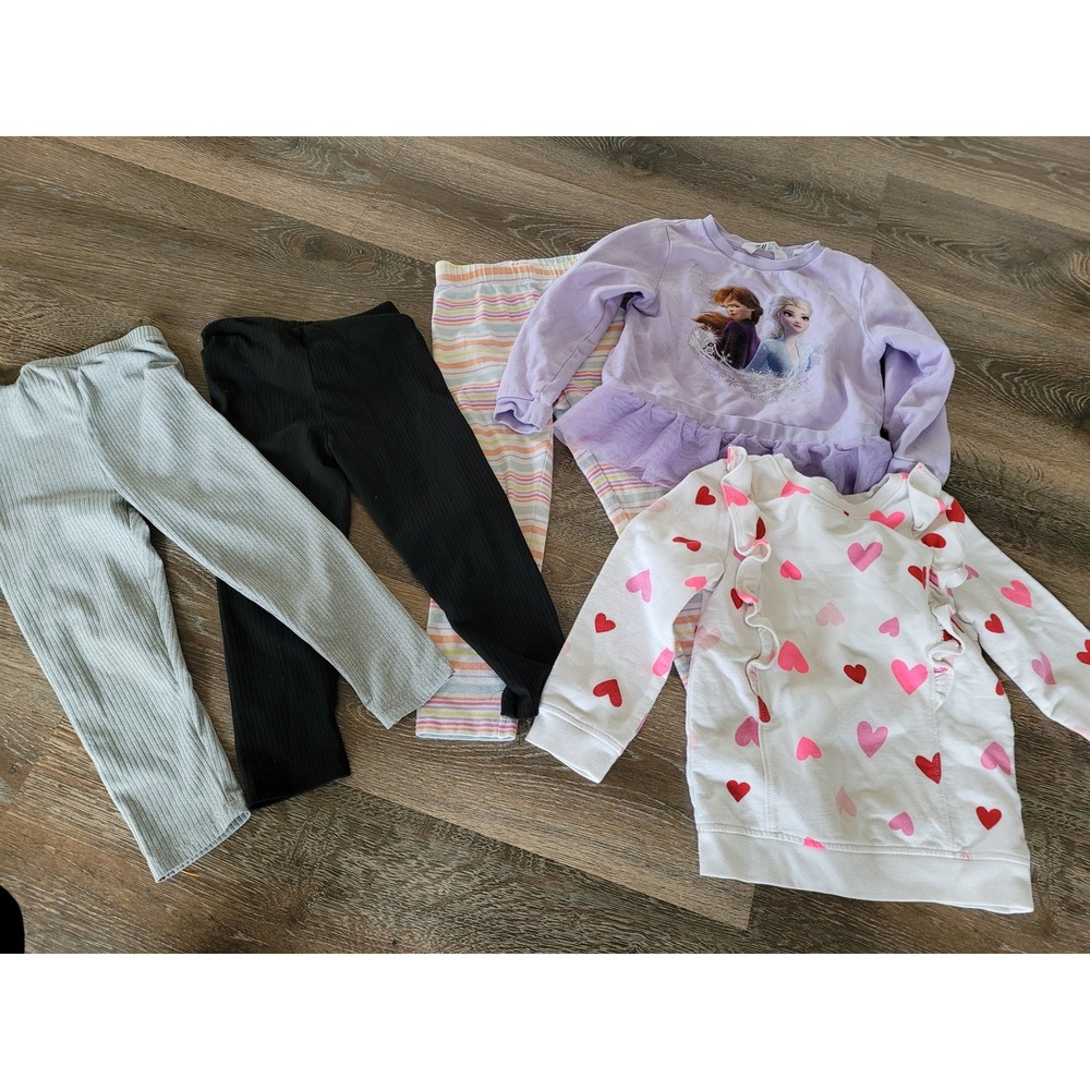 Girls Size 5 Clothing Set Disney Frozen Shirt, Heart Shirt, 3 Pants Set #9
